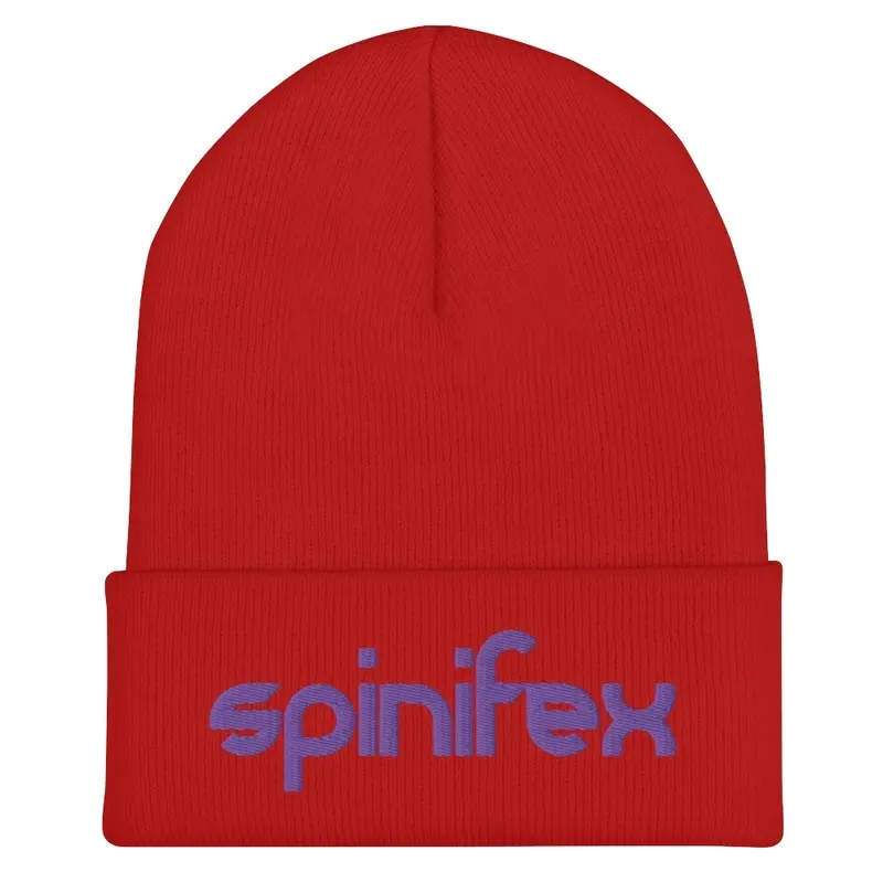 SPINIFEX red beanie (purple text)